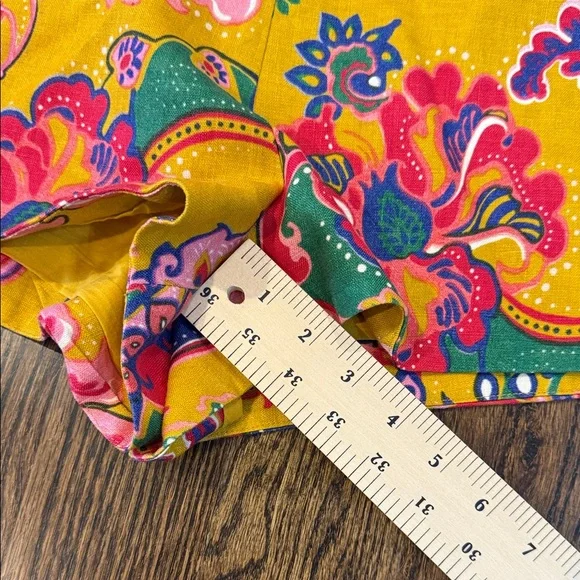 Zimmermann Lovestruck Belted Linen Shorts in Yellow Gold Paisley Size 2 / US 8
